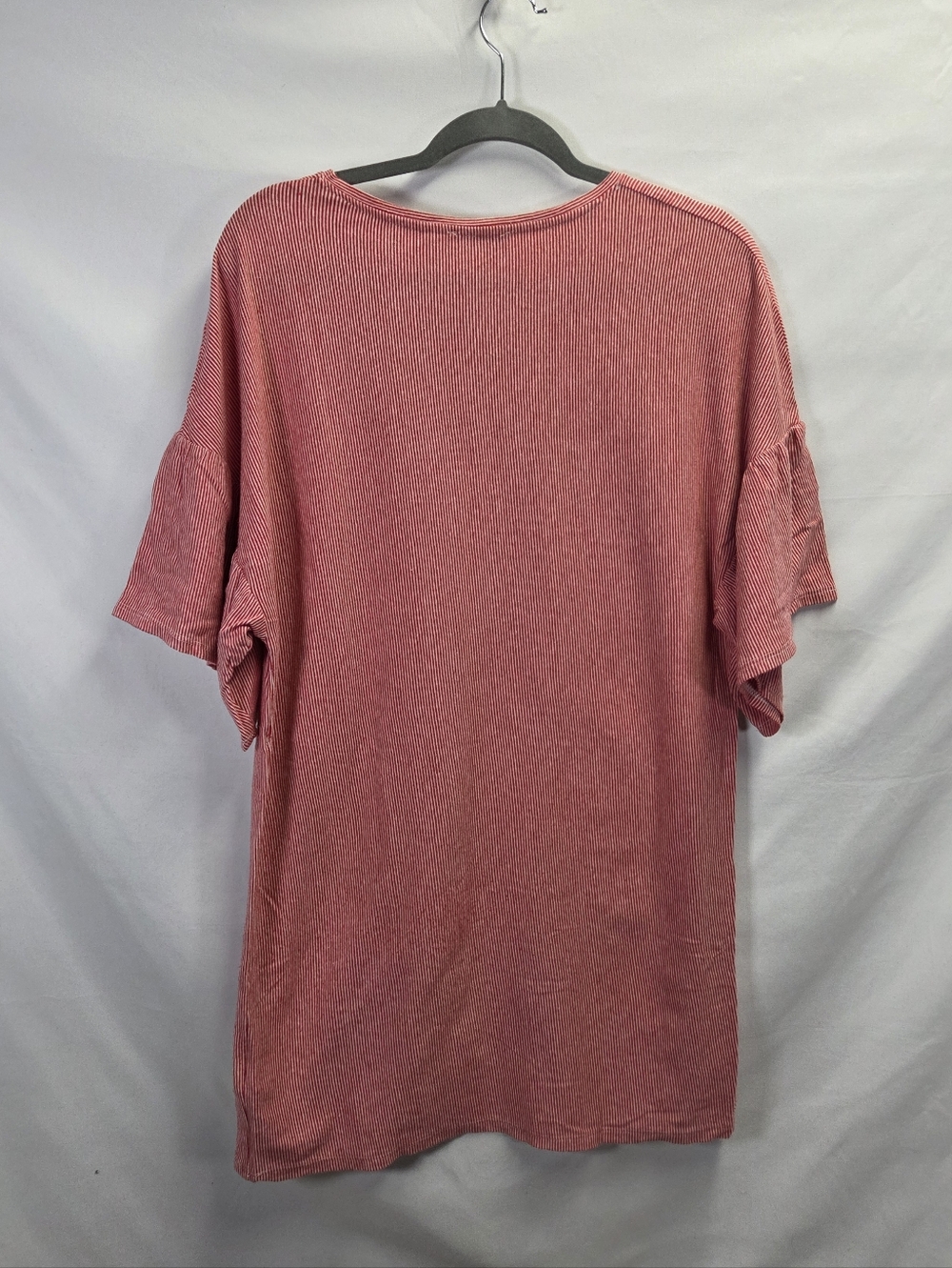 Zara T-Shirt Dress Women’s Med Red White Ruffle Sleeve Pinstripe Tunic Casual - Picture 6 of 8